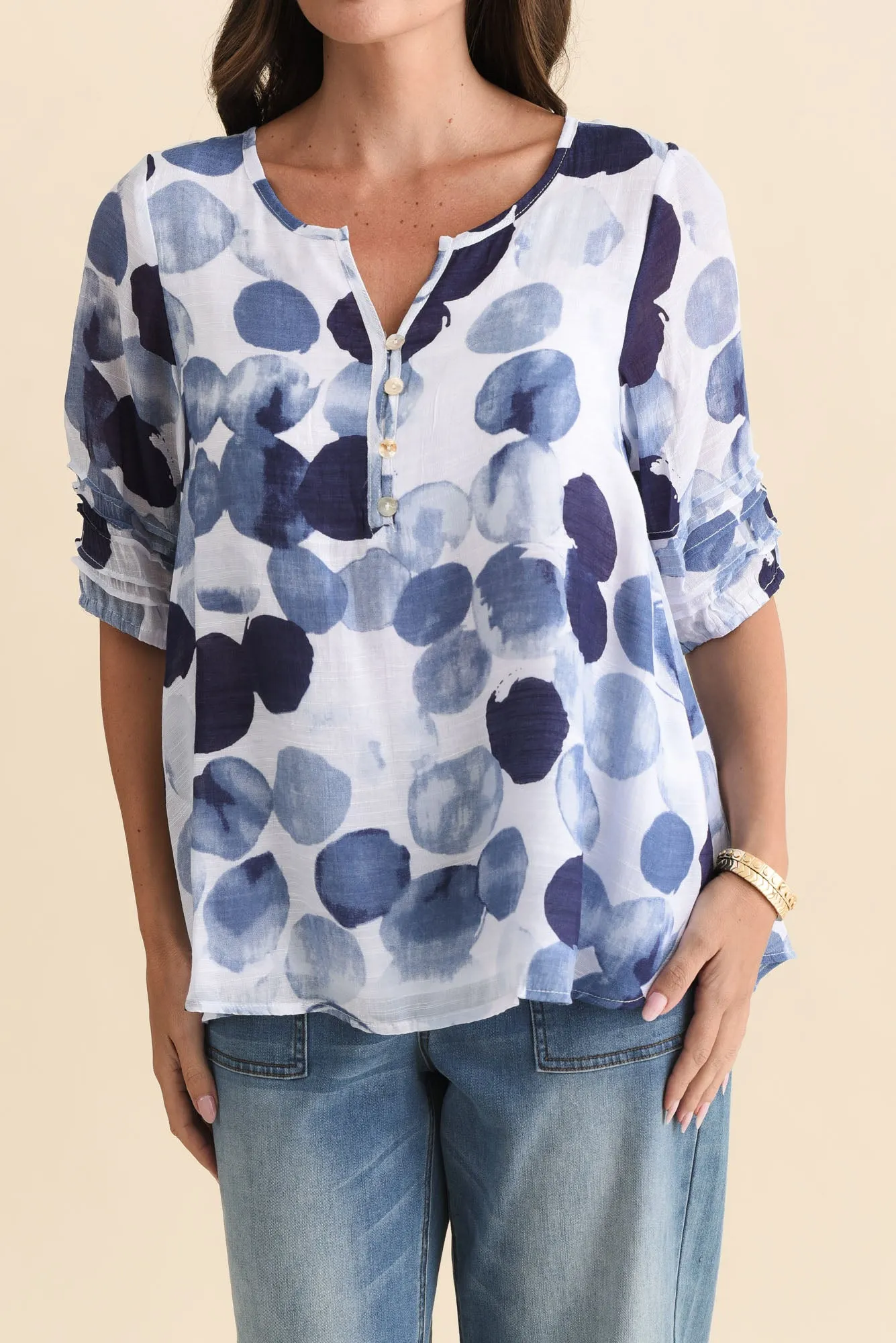 Ramy Navy Spot Cotton Blend Top sold by Blue Bungalow product image thumbnail 5