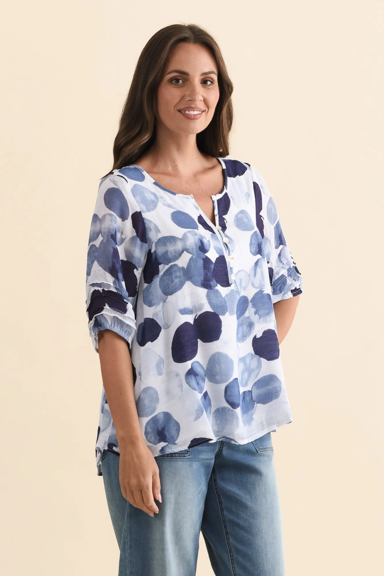 Ramy Navy Spot Cotton Blend Top sold by Blue Bungalow product image thumbnail 3