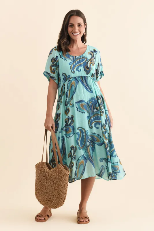 Ramona Blue Paisley Cotton Blend Dress made by Willow Tree