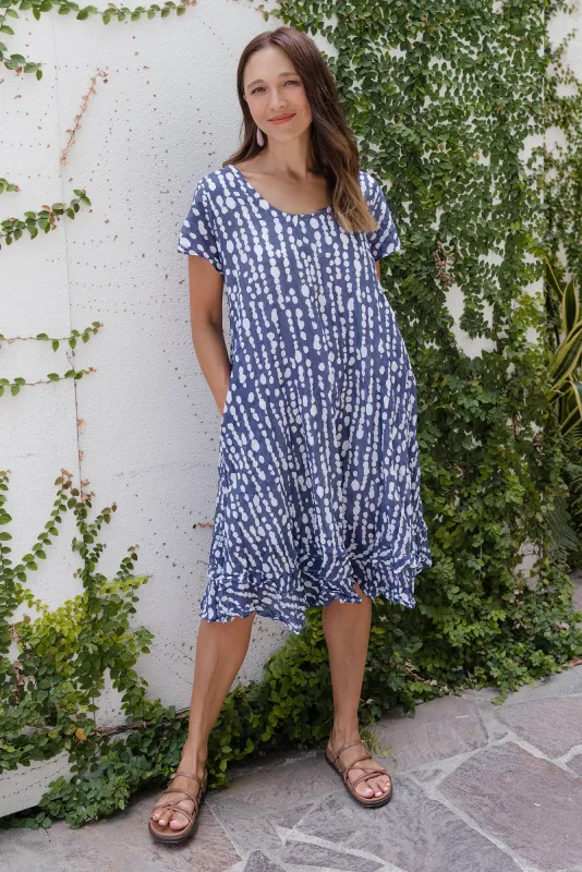 Lauren Navy Speckle Crinkle Cotton Dress sold by Blue Bungalow