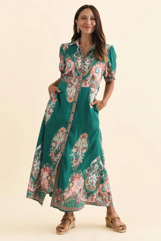 Ingrid Green Mosaic Linen Cotton Dress sold by Blue Bungalow