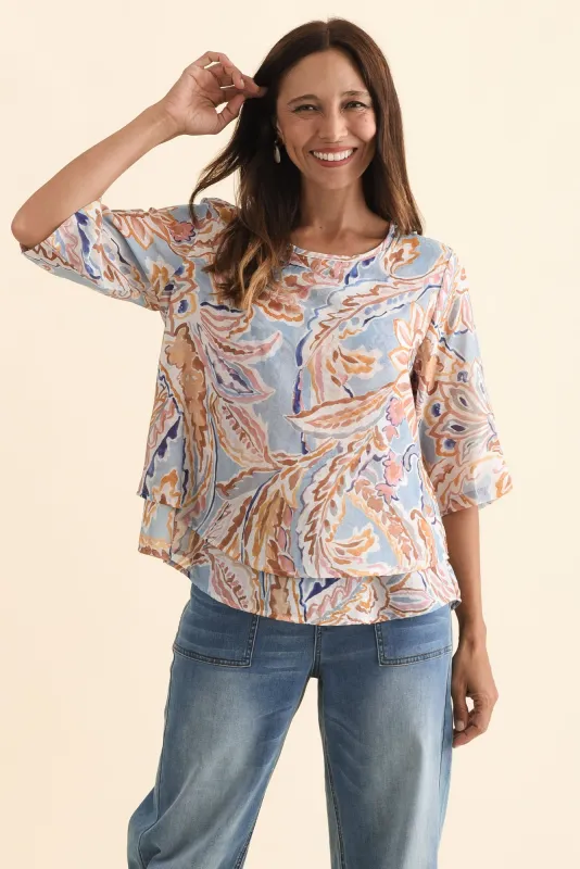 Folk Blue Fern Frill Top sold by Blue Bungalow