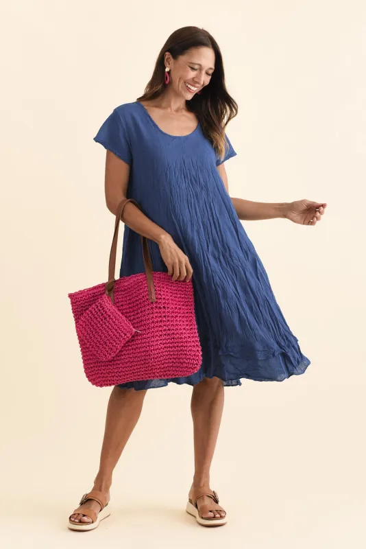 Lauren Navy Crinkle Cotton Dress sold by Blue Bungalow