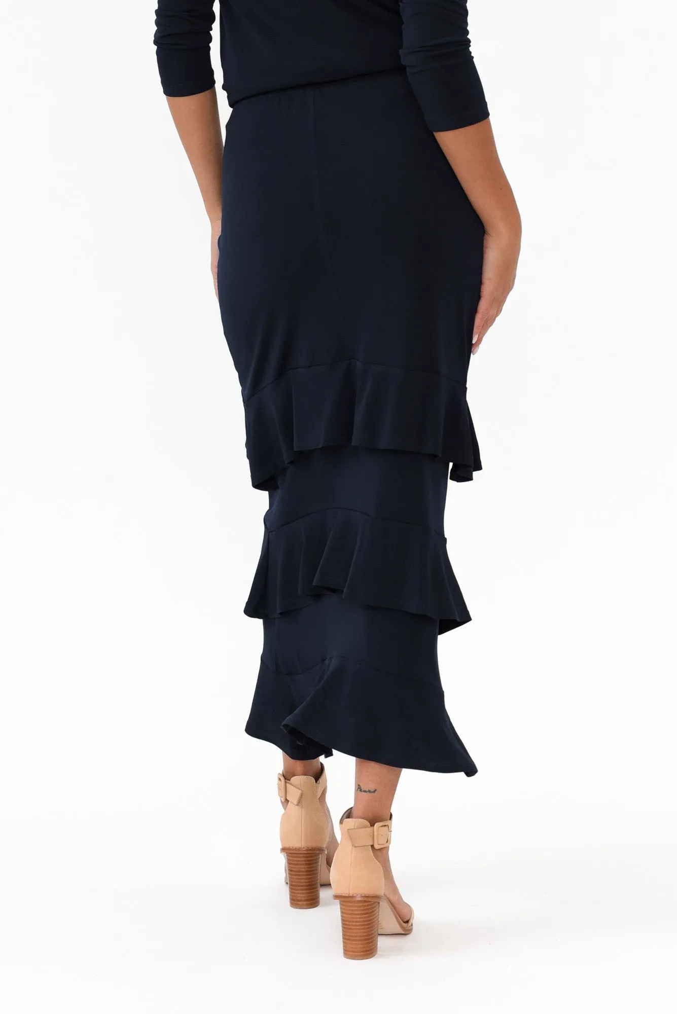 Zella Navy Tiered Frill Skirt sold by Blue Bungalow product image thumbnail 4