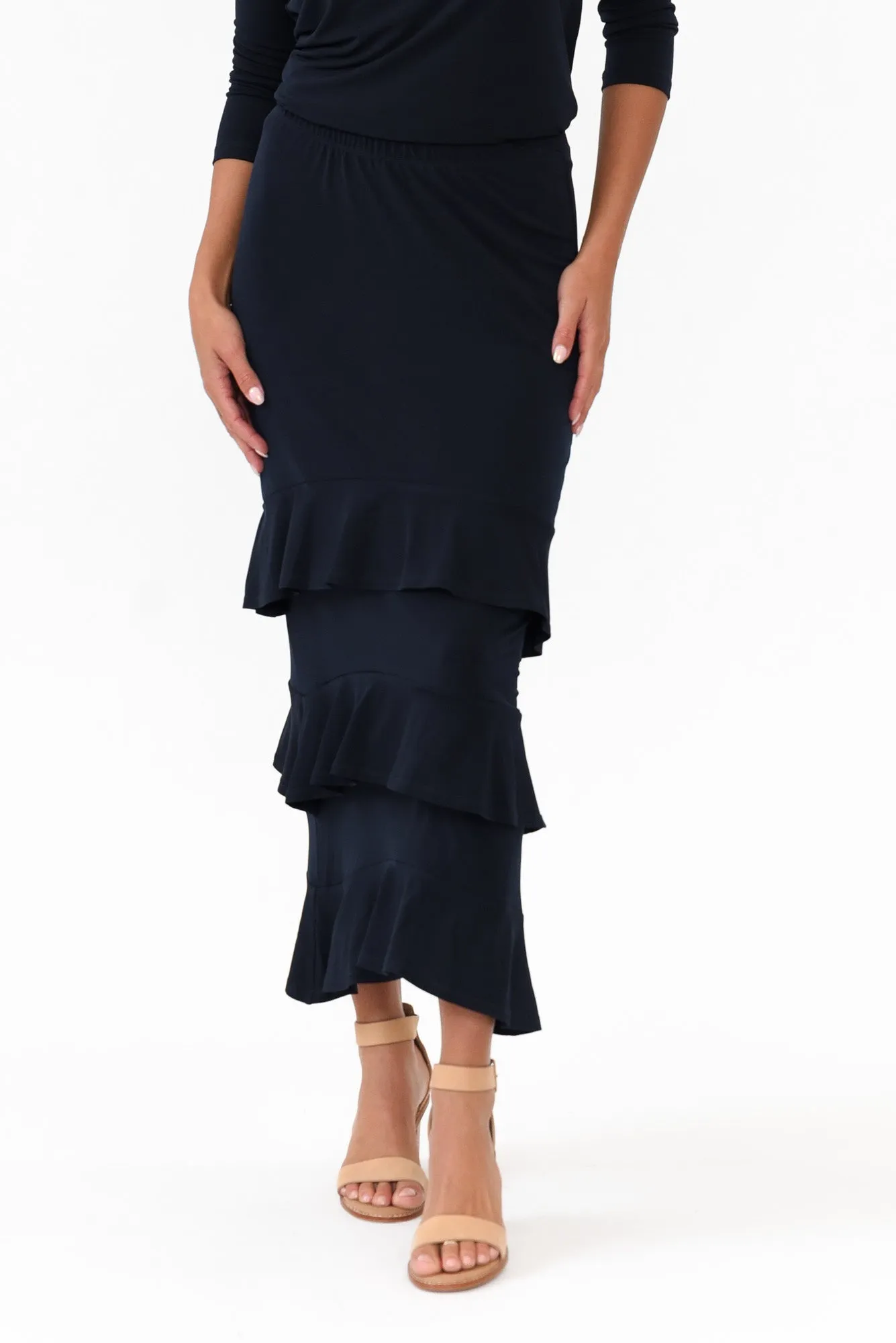 Zella Navy Tiered Frill Skirt sold by Blue Bungalow