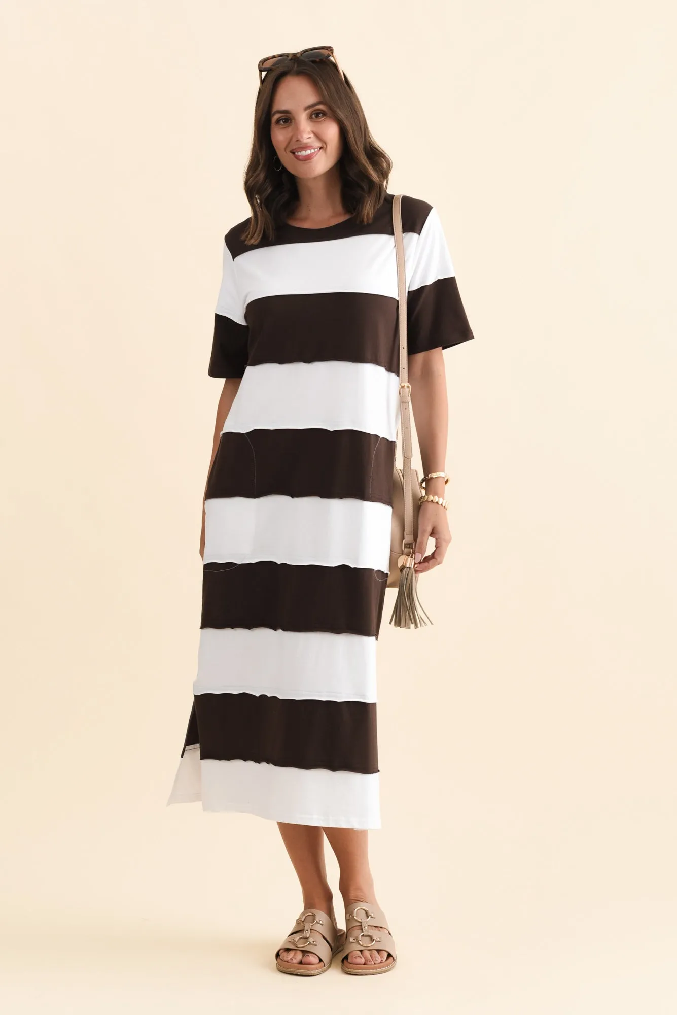 Bold Dark Brown Stripe Cotton Tee Dress sold by Blue Bungalow