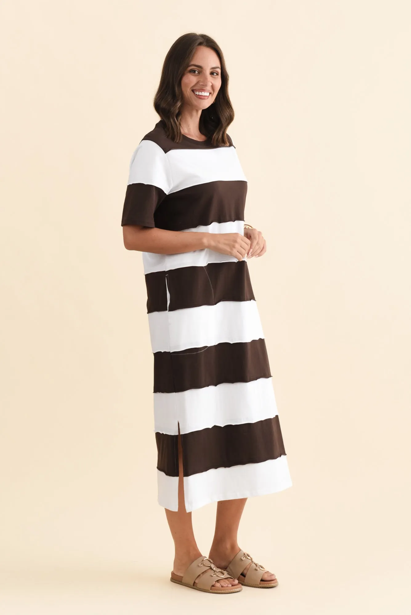 Bold Dark Brown Stripe Cotton Tee Dress sold by Blue Bungalow product image thumbnail 3