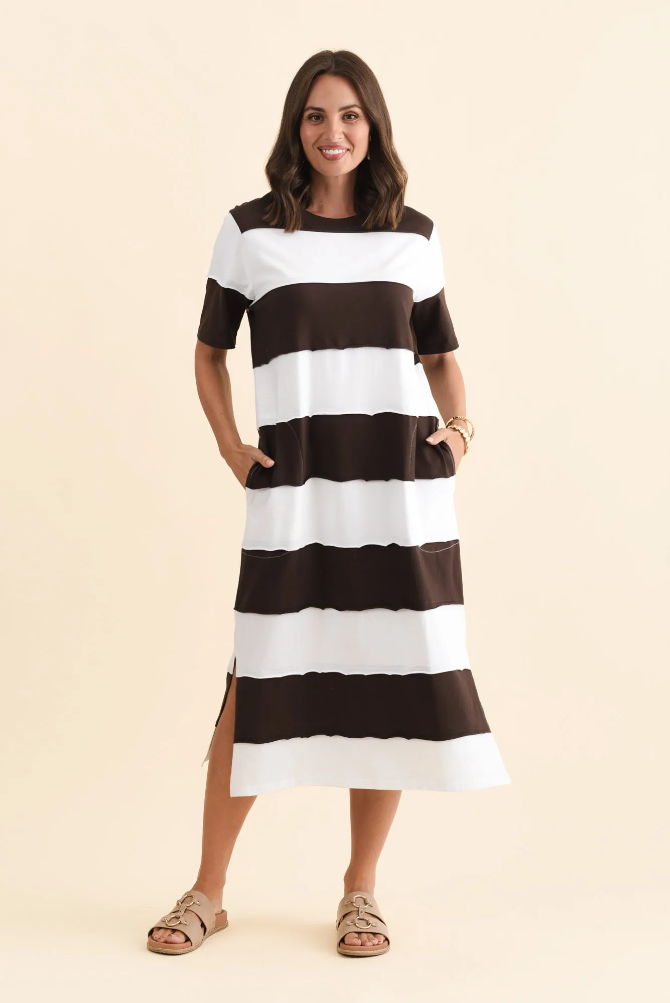 Bold Dark Brown Stripe Cotton Tee Dress sold by Blue Bungalow product image thumbnail 2