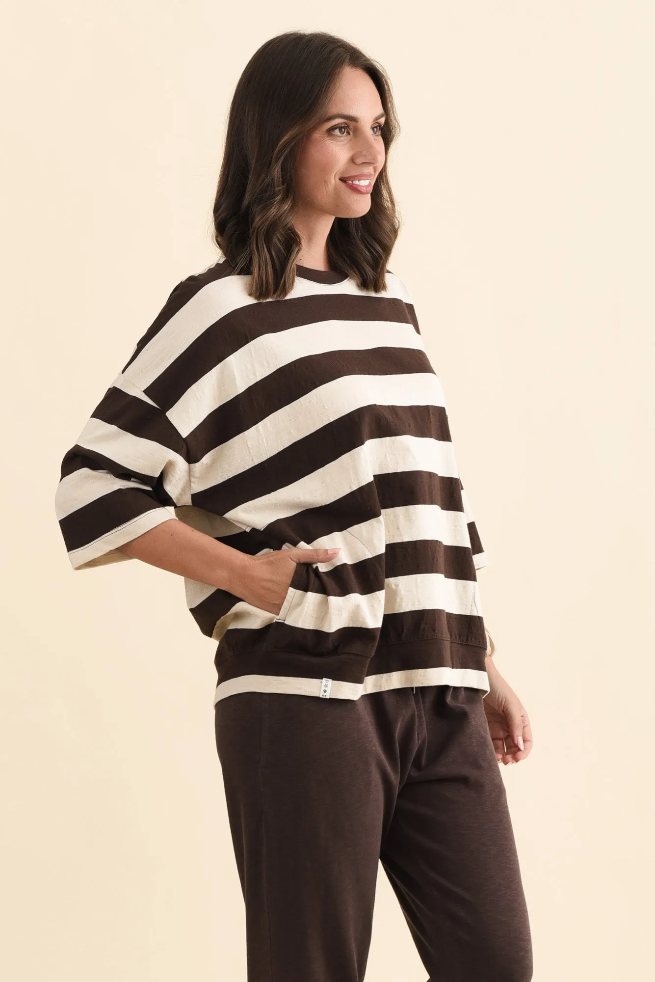 Mazie Dark Brown Stripe Cotton Sweat sold by Blue Bungalow product image thumbnail 4