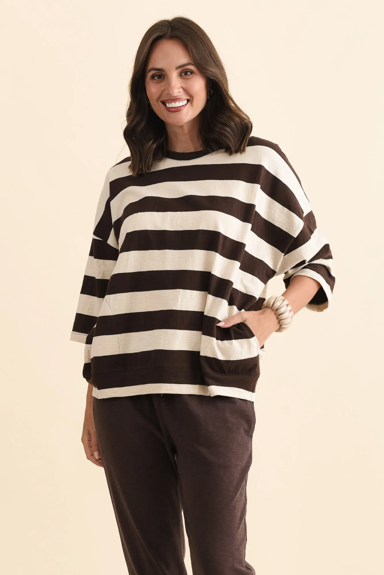 Mazie Dark Brown Stripe Cotton Sweat sold by Blue Bungalow product image thumbnail 2