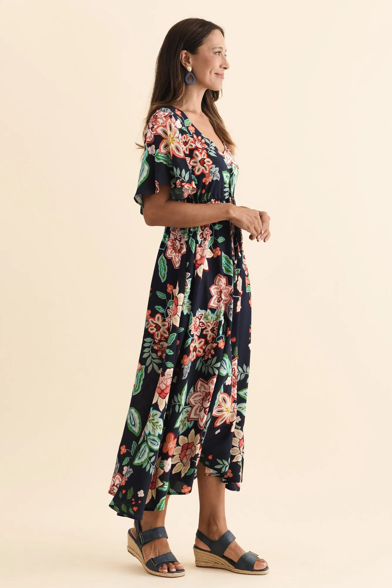 Jennifer Navy Floral Flutter Sleeve Dress sold by Blue Bungalow product image thumbnail 3