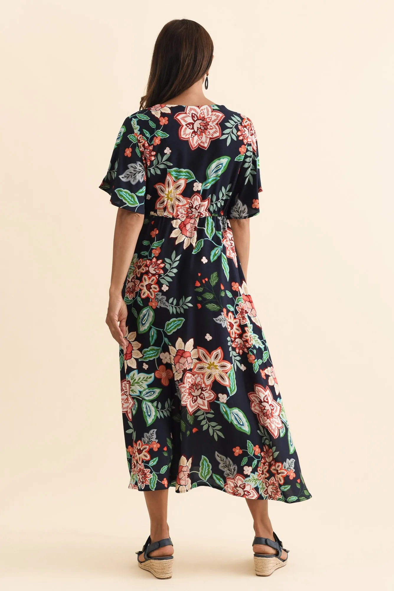 Jennifer Navy Floral Flutter Sleeve Dress sold by Blue Bungalow product image thumbnail 4