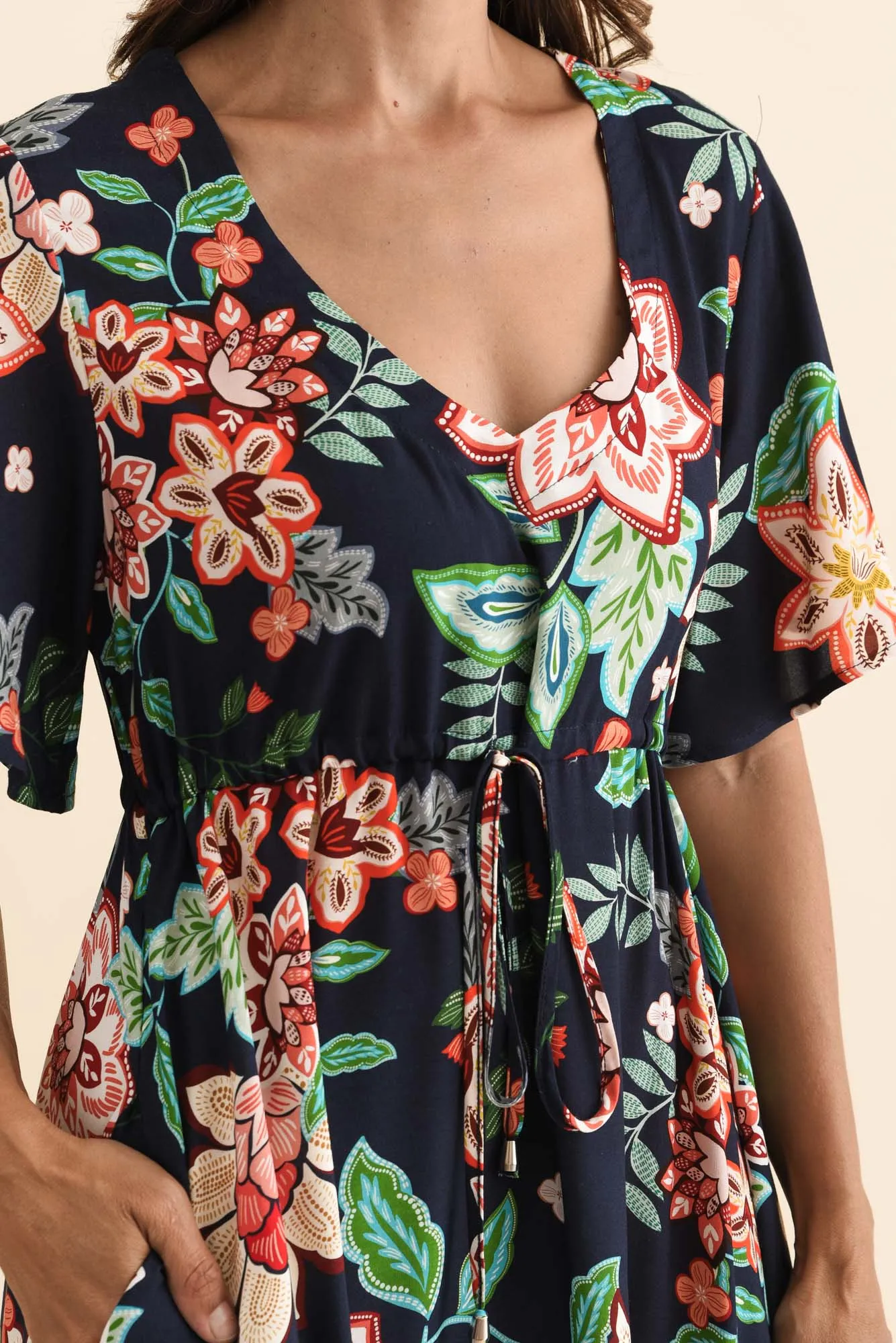 Jennifer Navy Floral Flutter Sleeve Dress sold by Blue Bungalow product image thumbnail 5