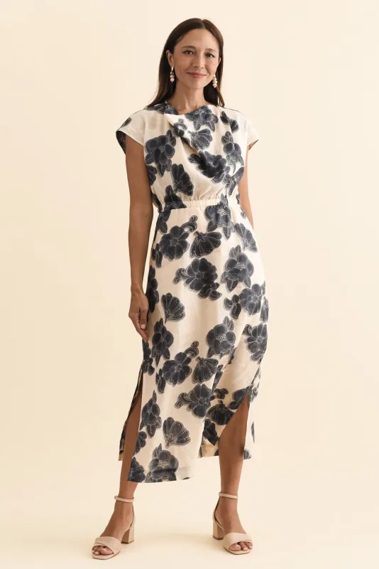 Amara Ivory Floral Drape Dress made by POL