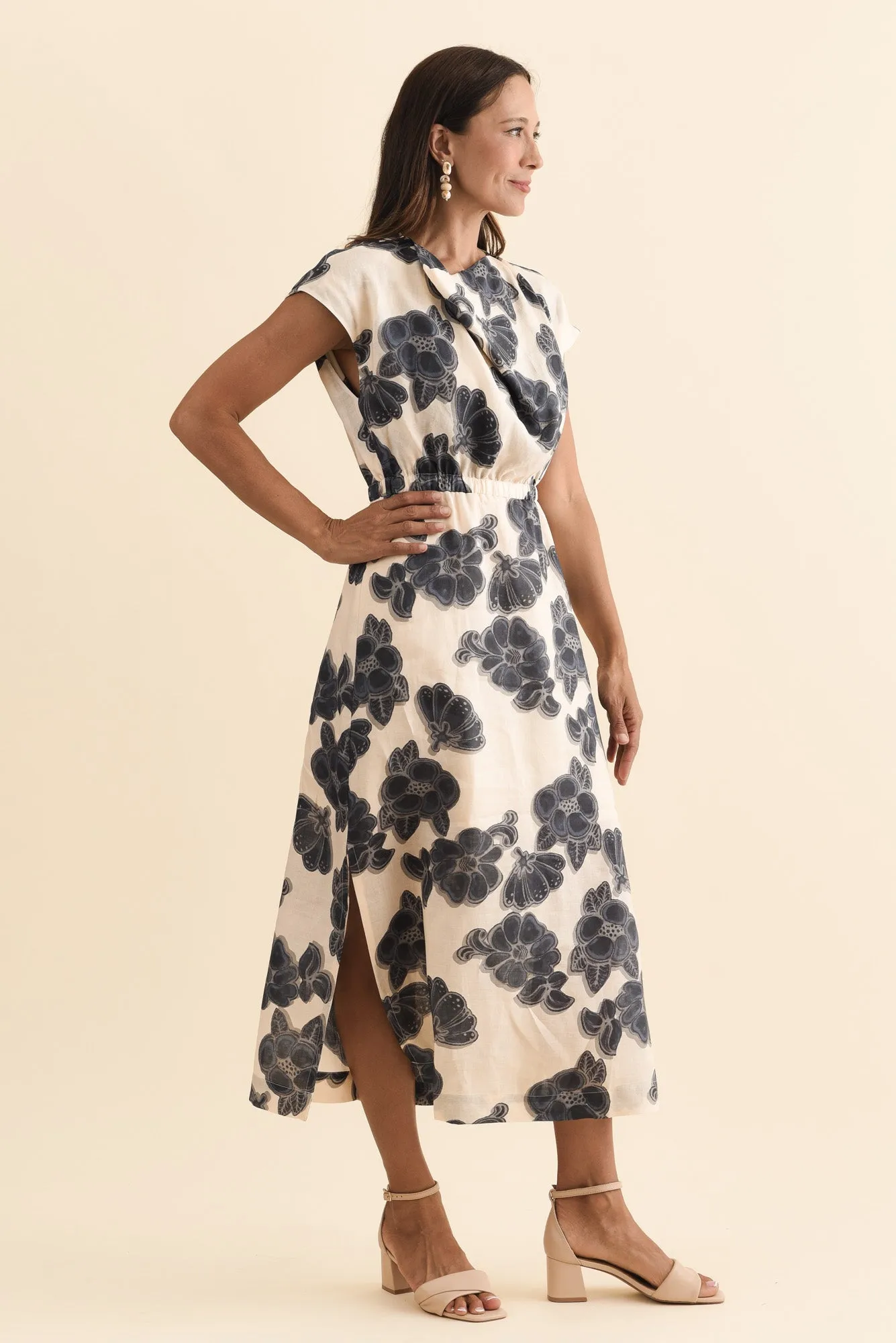 Amara Ivory Floral Drape Dress sold by Blue Bungalow product image thumbnail 3