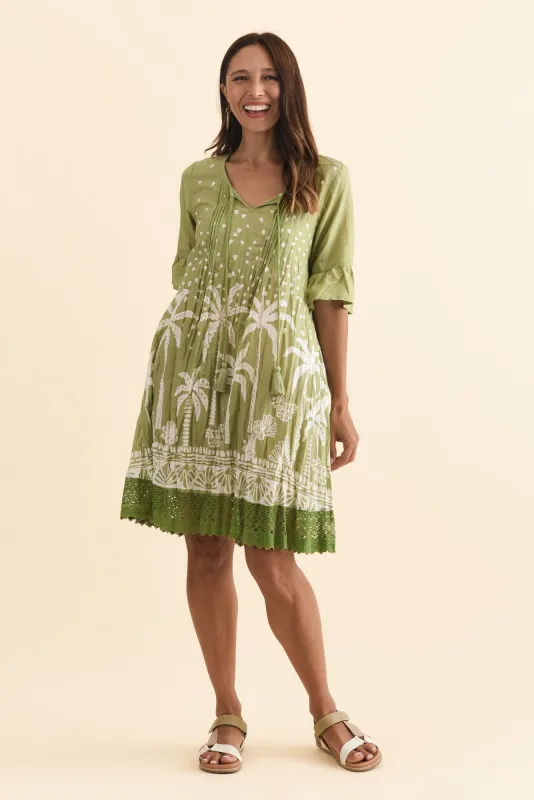 Cayman Khaki Palm Cotton Tunic Dress sold by Blue Bungalow
