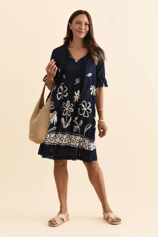 Cayman Navy Flower Cotton Tunic Dress made by Blue Bungalow