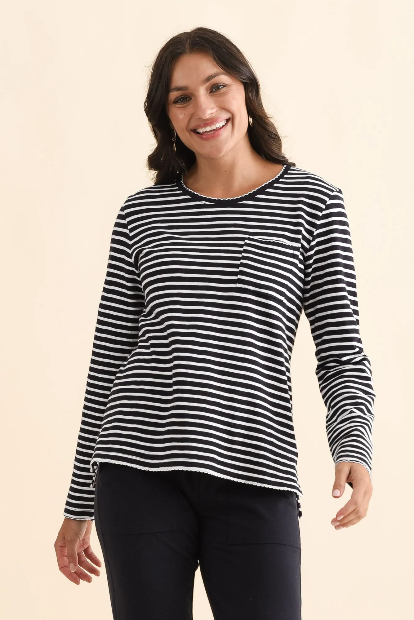 Drea Navy Stripe Cotton Long Sleeve Tee sold by Blue Bungalow