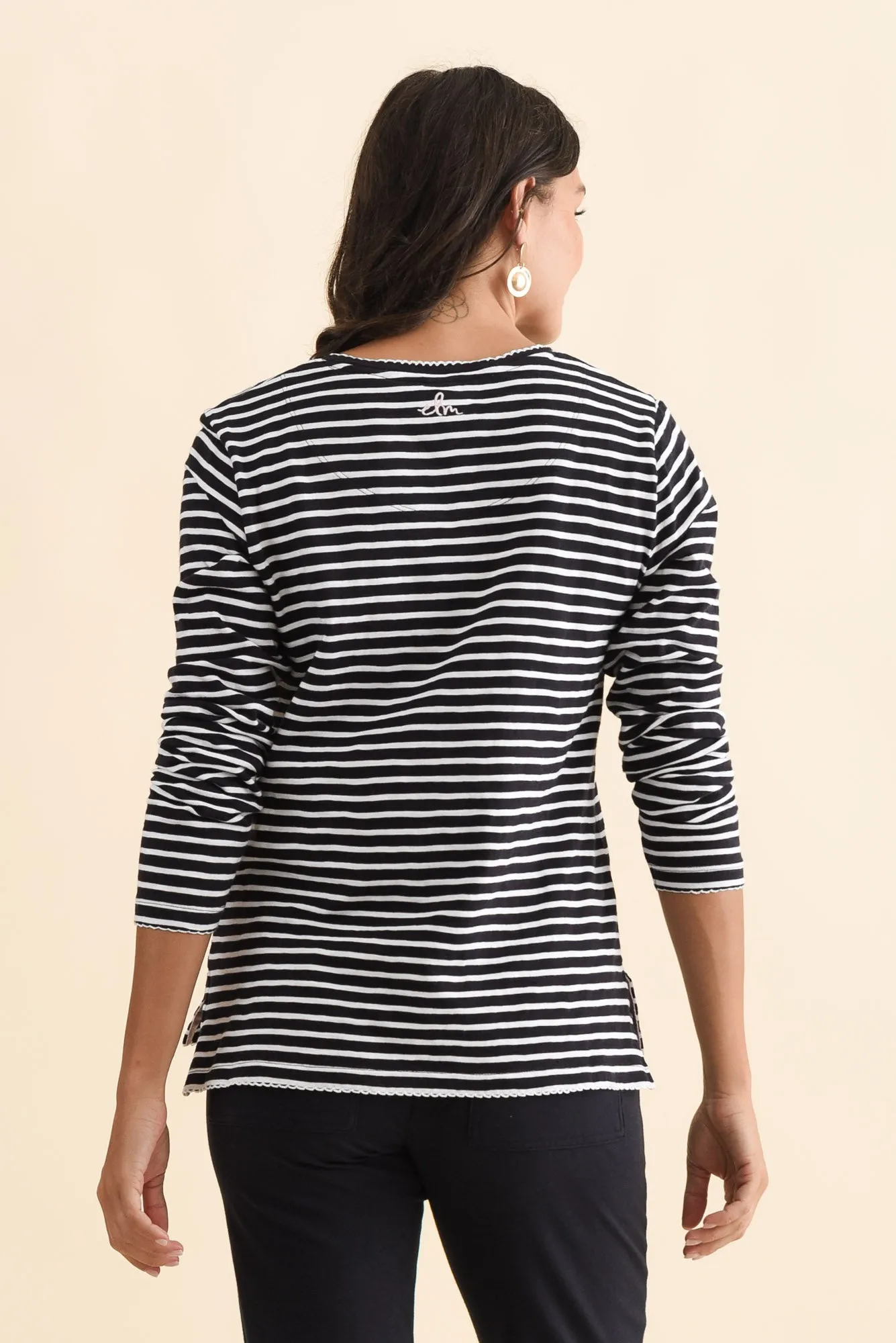Drea Navy Stripe Cotton Long Sleeve Tee sold by Blue Bungalow product image thumbnail 4