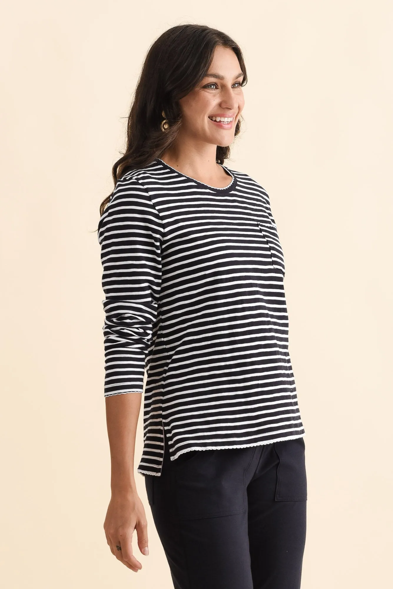 Drea Navy Stripe Cotton Long Sleeve Tee sold by Blue Bungalow product image thumbnail 3