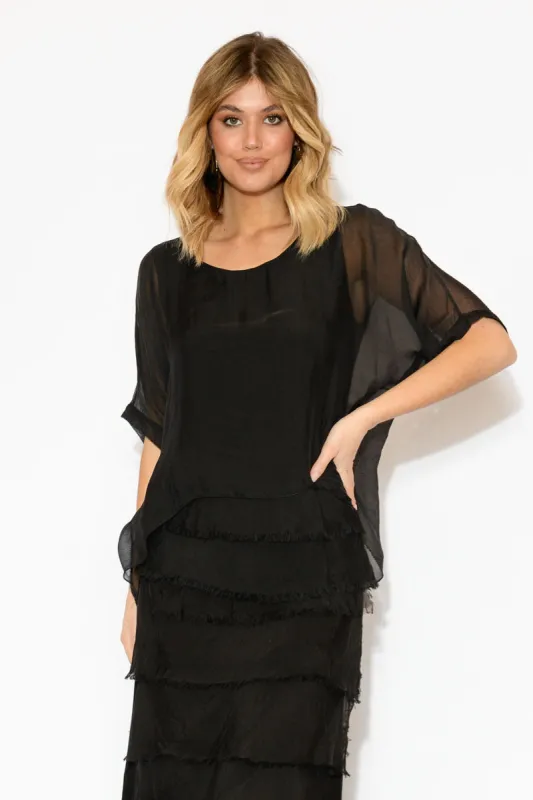 Talia Black Silk Layer Top sold by Blue Bungalow