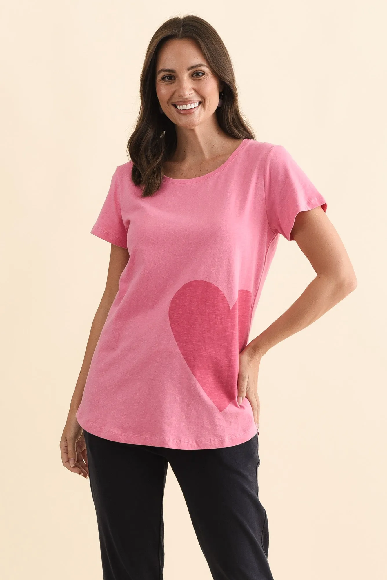 One Heart Blush Pink Cotton Tee sold by Blue Bungalow