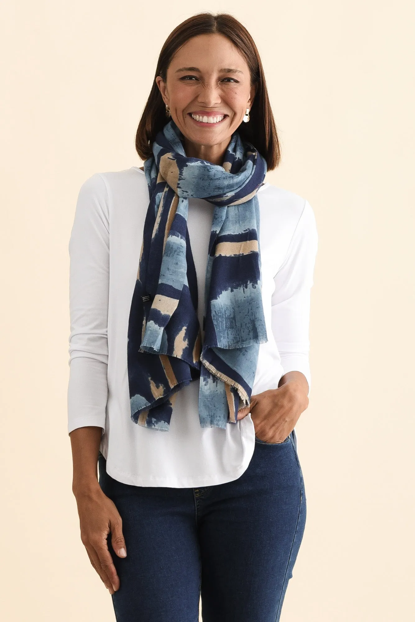 Gutha Blue Abstract Scarf sold by Blue Bungalow