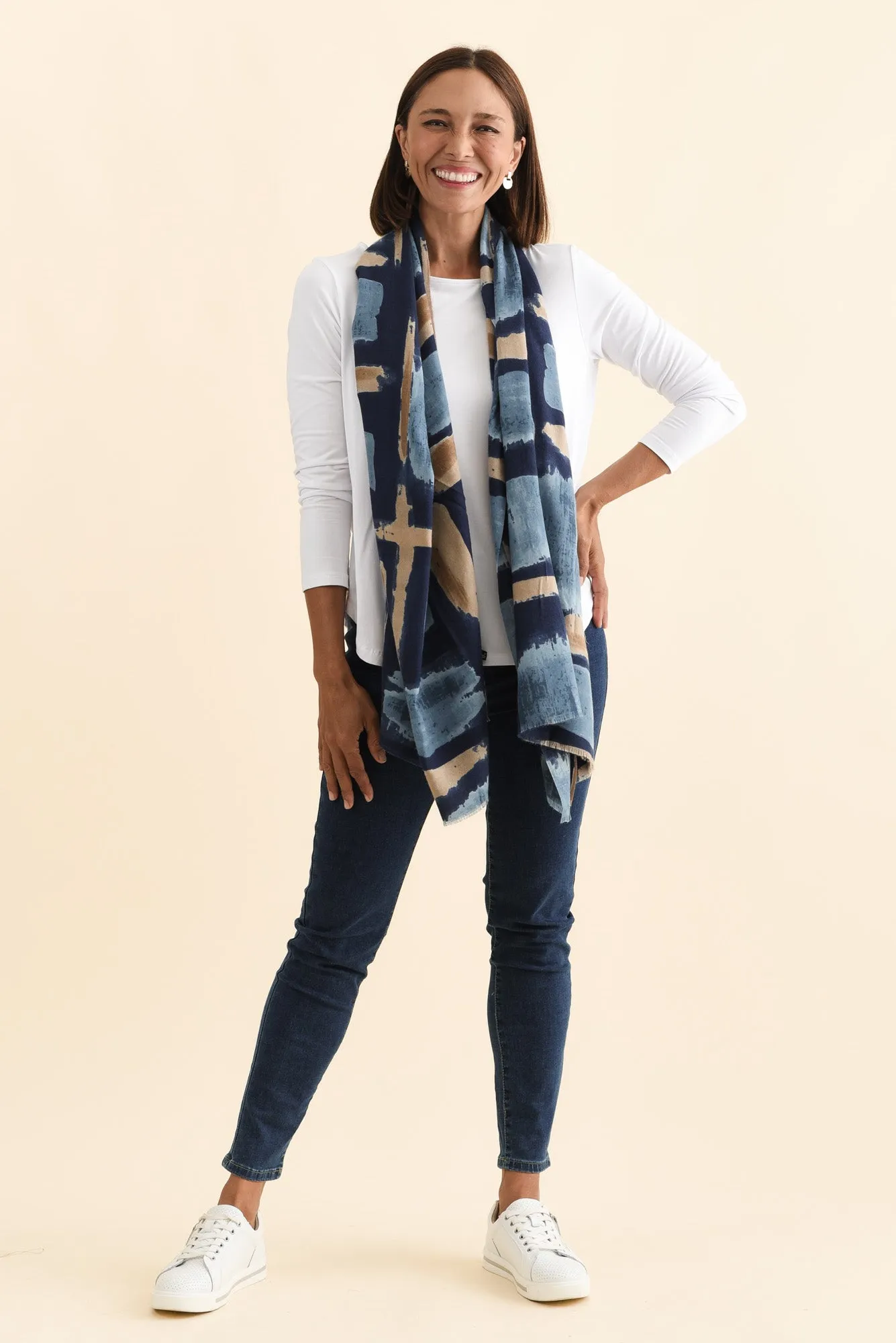 Gutha Blue Abstract Scarf sold by Blue Bungalow product image thumbnail 2