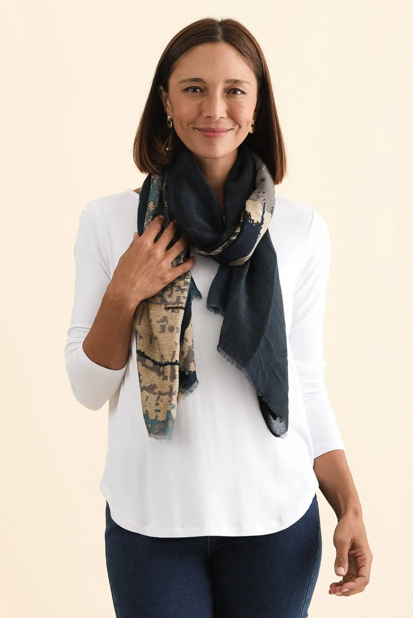 Kallo Navy Abstract Scarf sold by Blue Bungalow