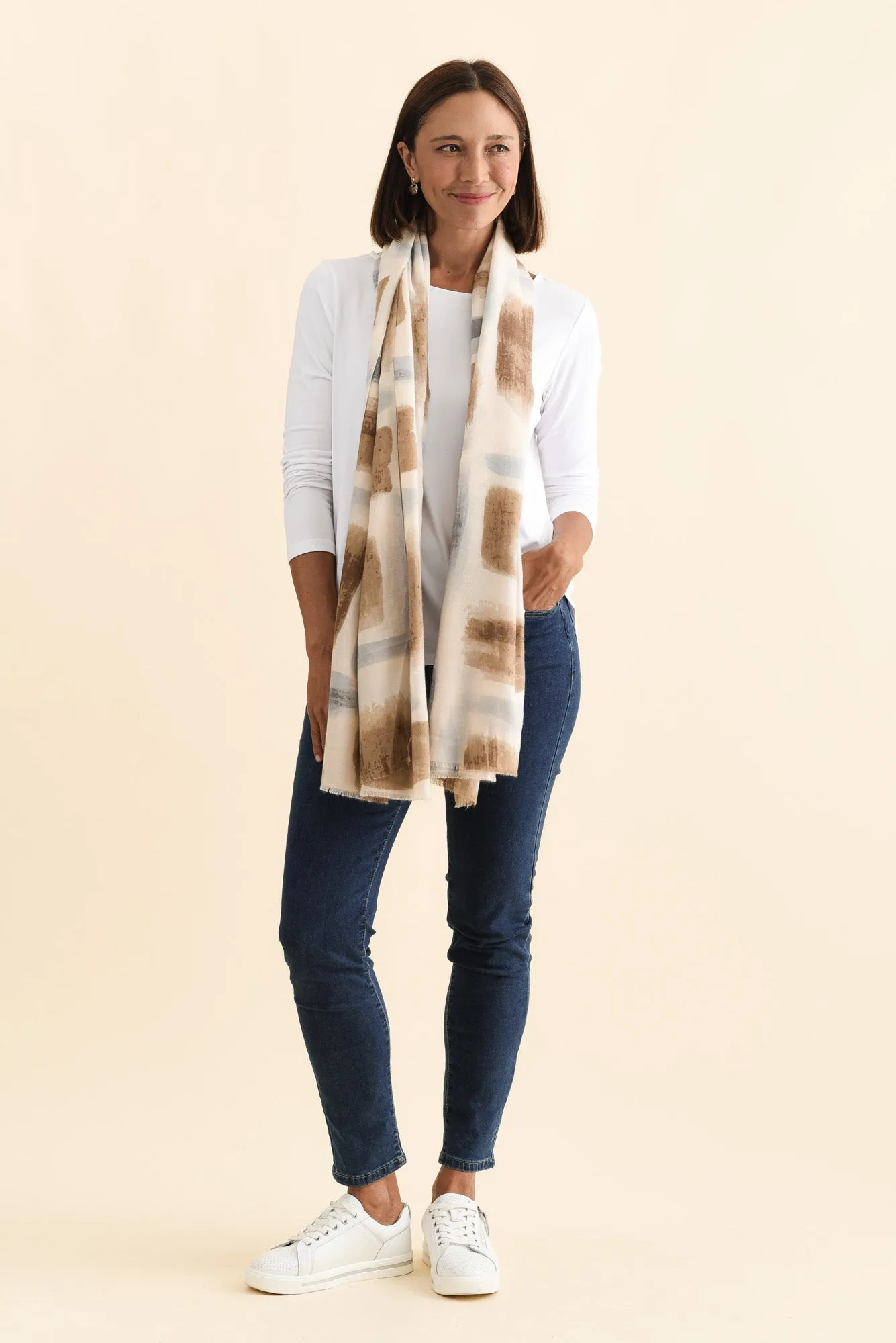 Gutha Cream Abstract Scarf sold by Blue Bungalow product image thumbnail 2