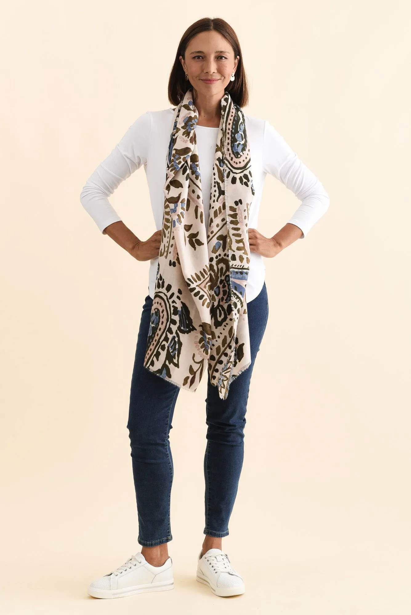 Cardiff Cream Paisley Scarf sold by Blue Bungalow product image thumbnail 2