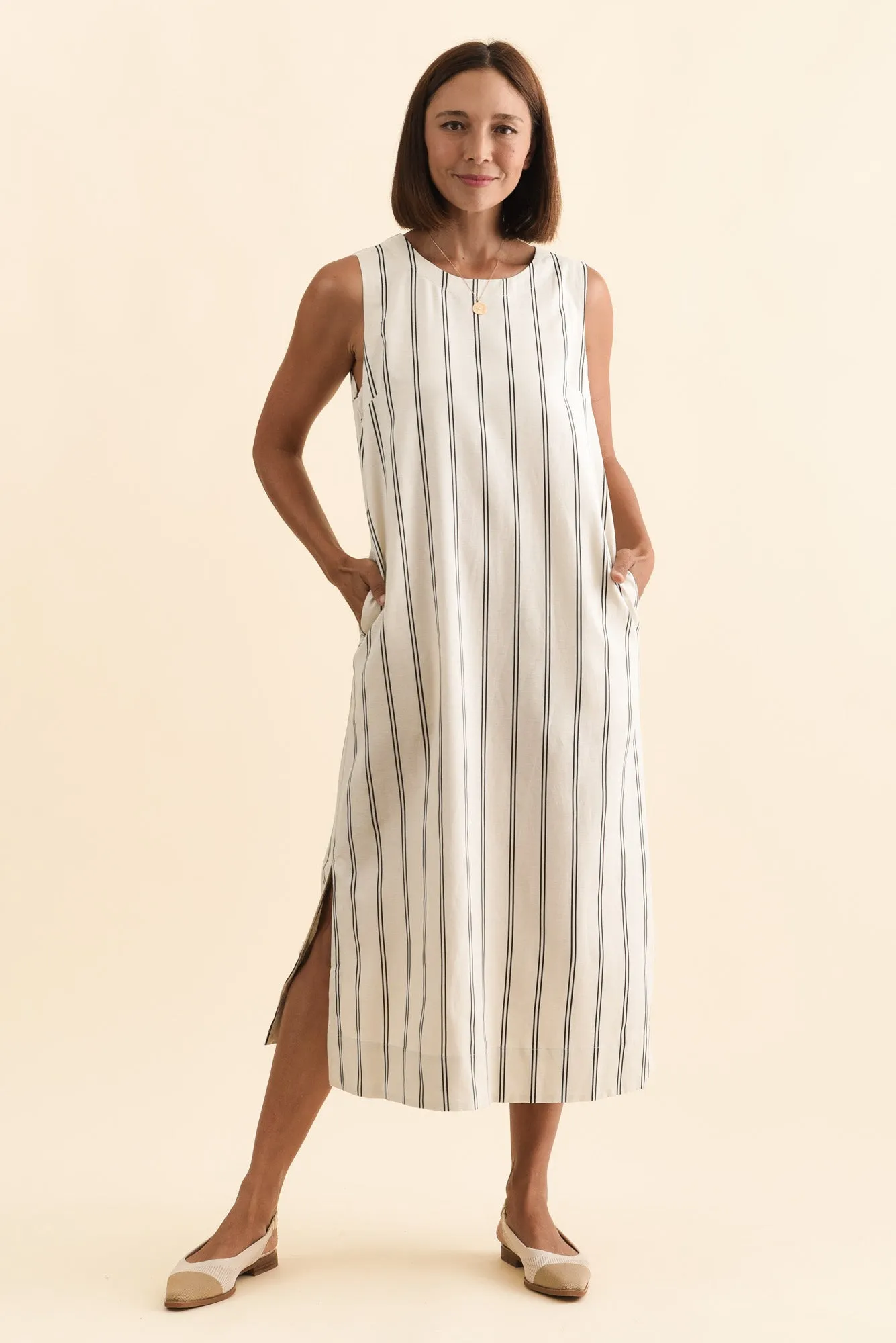 Riley Cream Stripe Linen Blend Dress sold by Blue Bungalow product image thumbnail 2