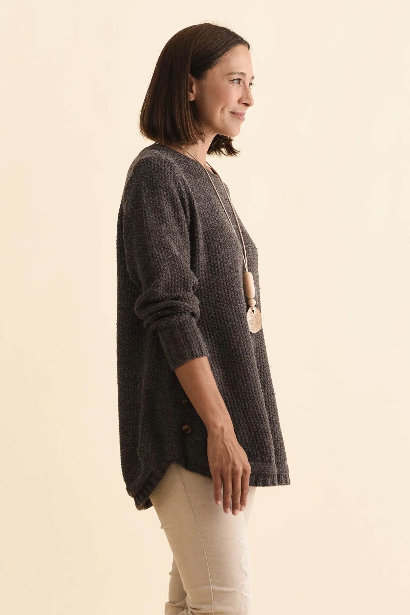 Lucas Chocolate Knit Button Jumper sold by Blue Bungalow product image thumbnail 3