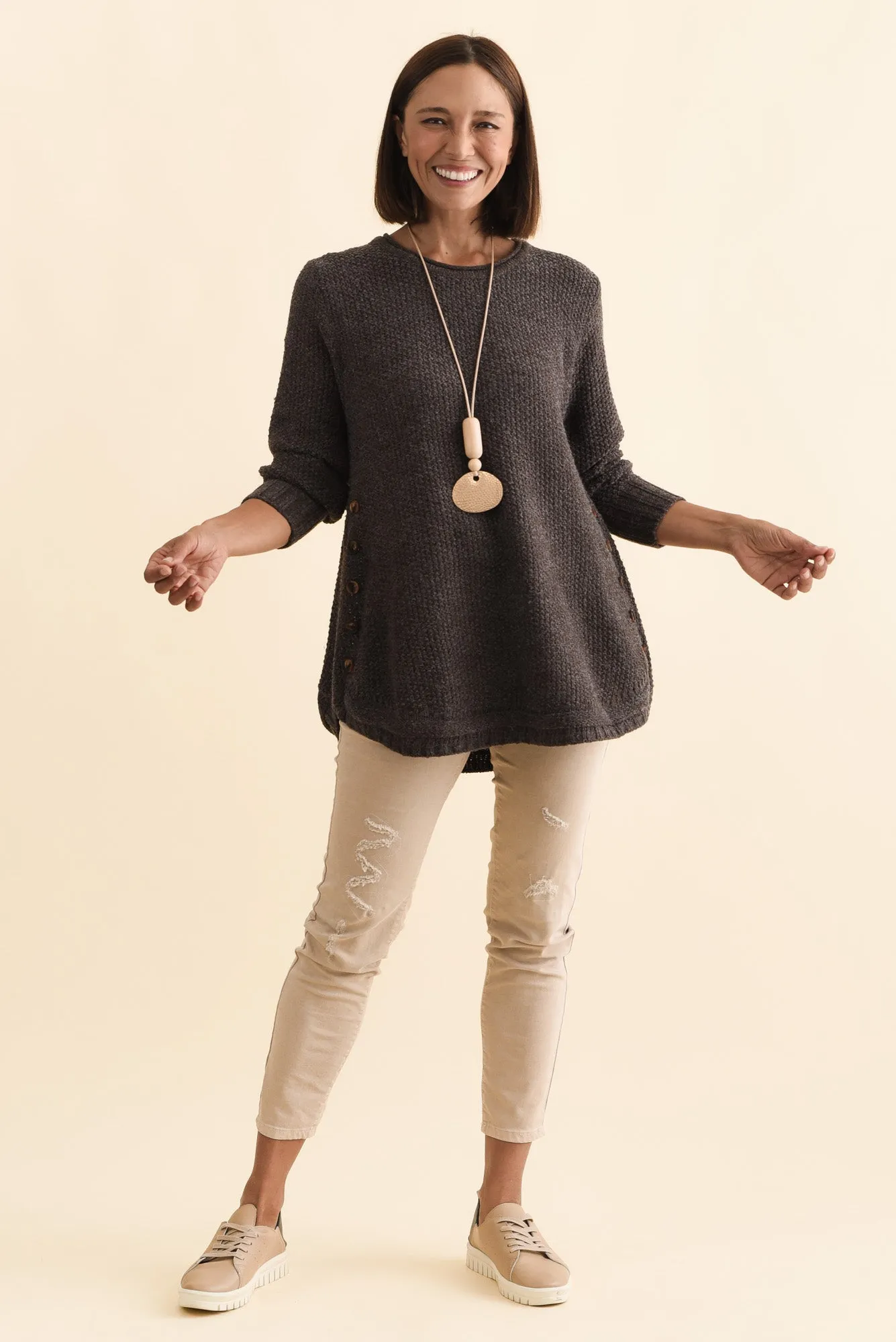 Lucas Chocolate Knit Button Jumper sold by Blue Bungalow product image thumbnail 2