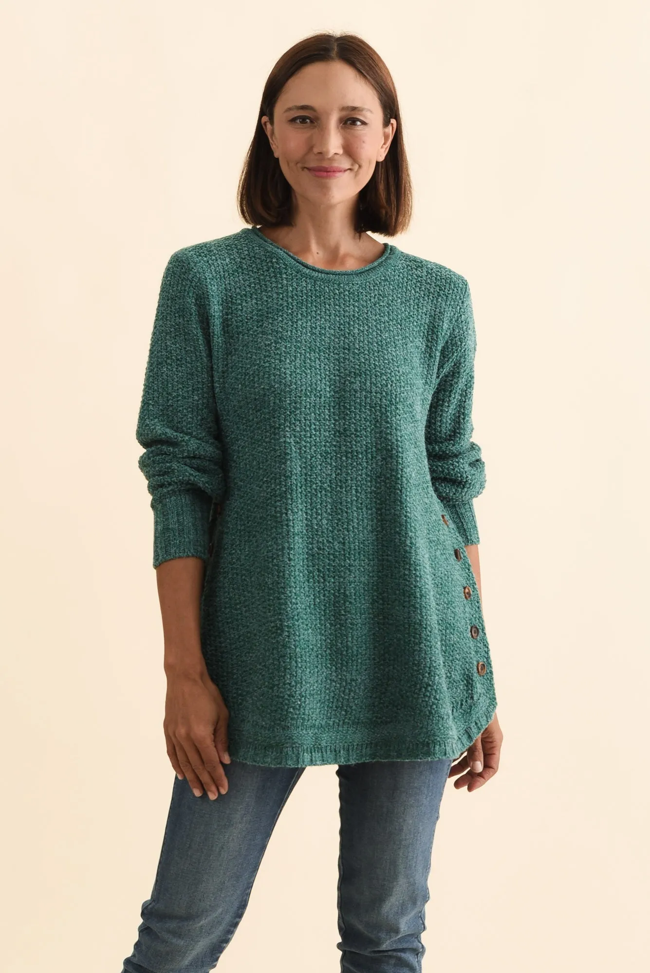 Lucas Teal Knit Button Jumper sold by Blue Bungalow