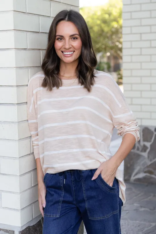 Berlin White Stripe Cotton Blend Knit Top made by Blue Bungalow