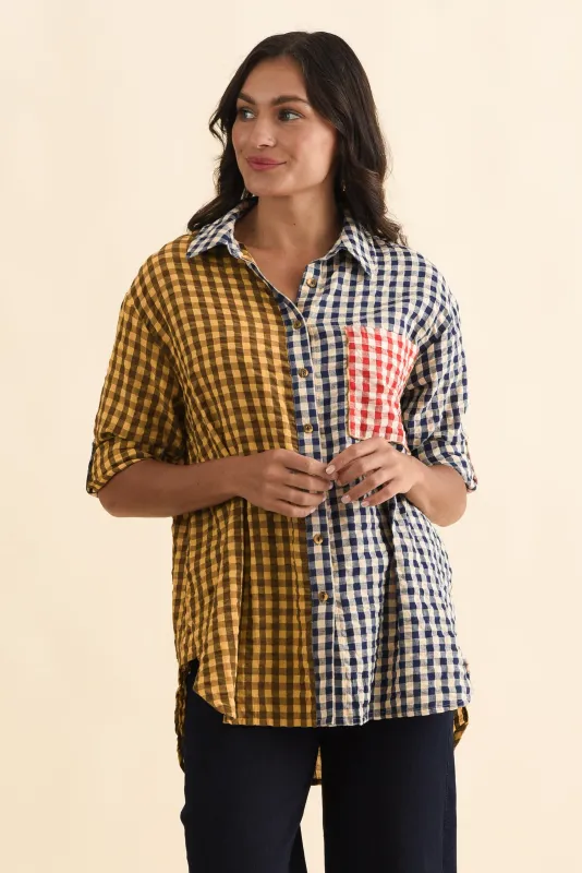 Gillie Navy Check Cotton Shirt made by Blue Bungalow