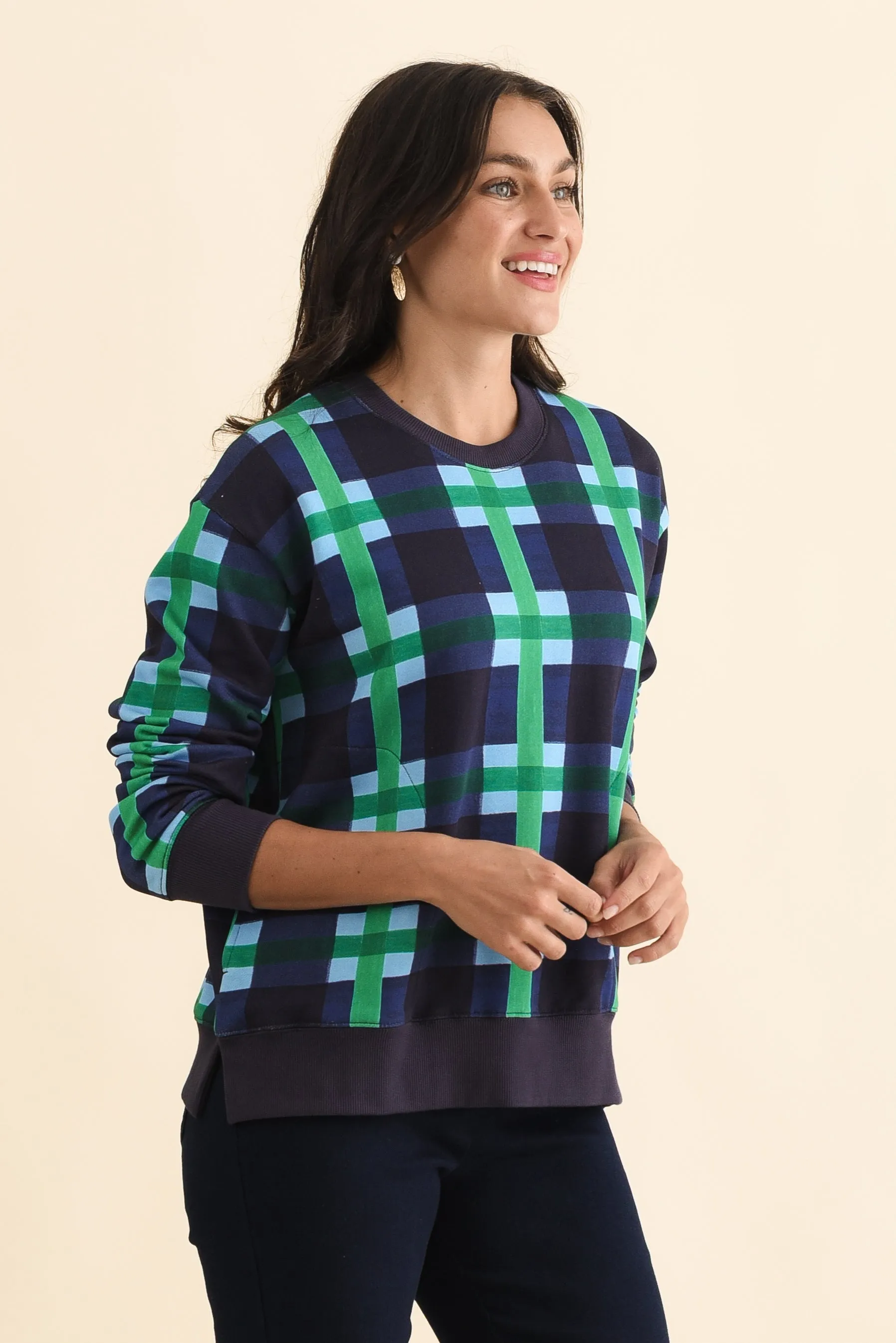 Bari Navy Check Cotton Crewneck Sweatshirt sold by Blue Bungalow product image thumbnail 3