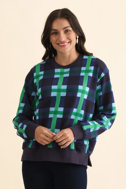 Bari Navy Check Cotton Crewneck Sweatshirt made by Elm Lifestyle