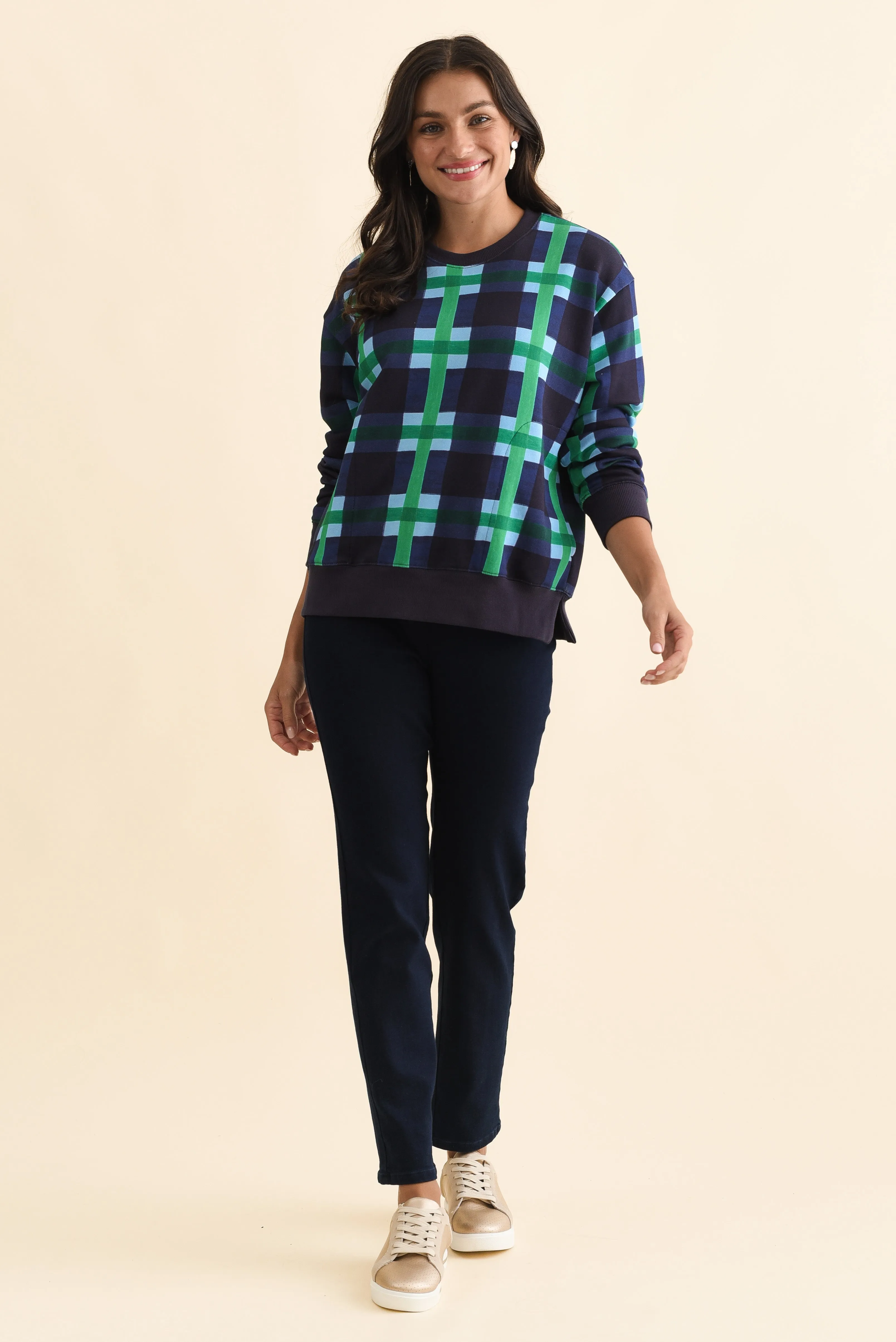 Bari Navy Check Cotton Crewneck Sweatshirt sold by Blue Bungalow product image thumbnail 2