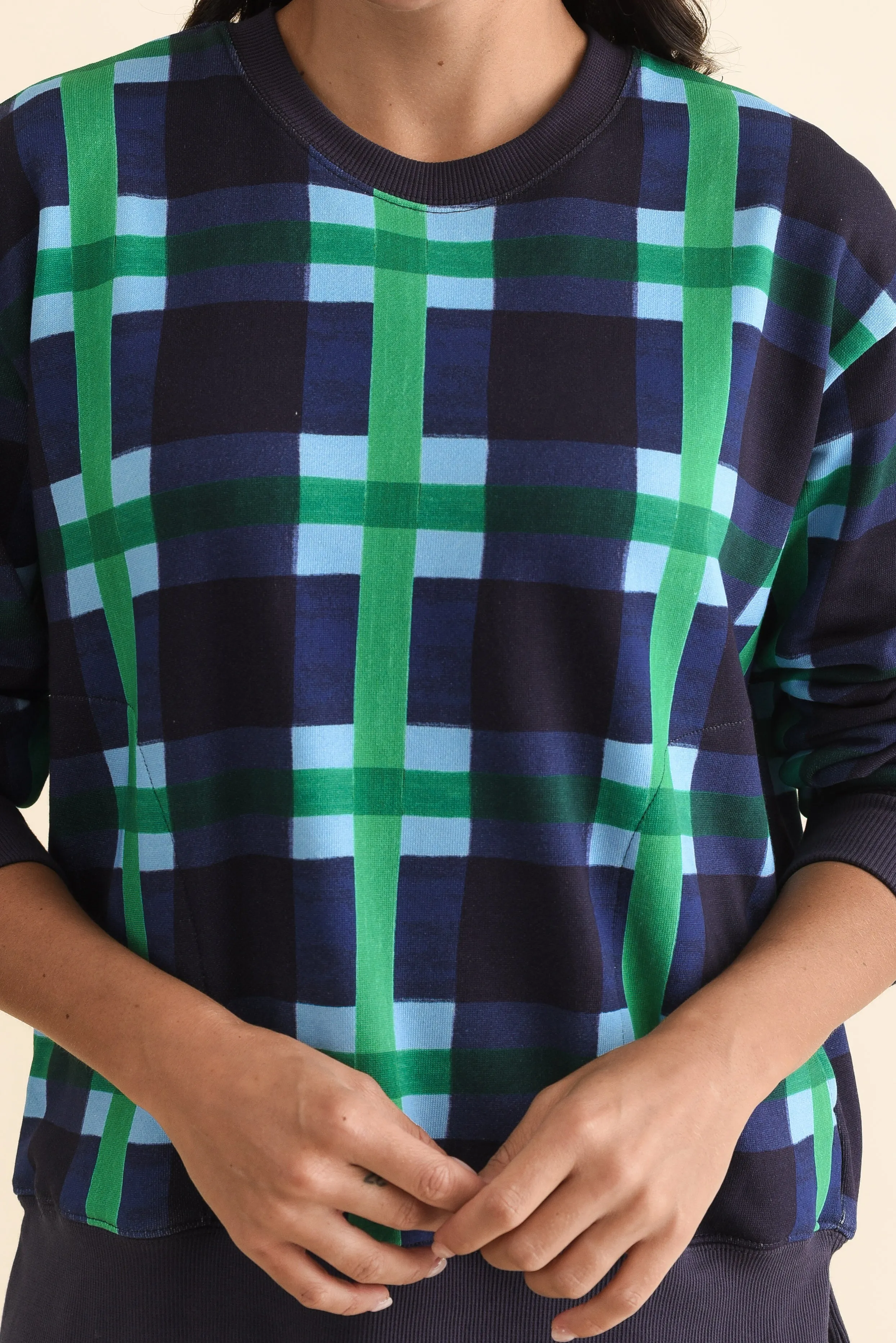 Bari Navy Check Cotton Crewneck Sweatshirt sold by Blue Bungalow product image thumbnail 5