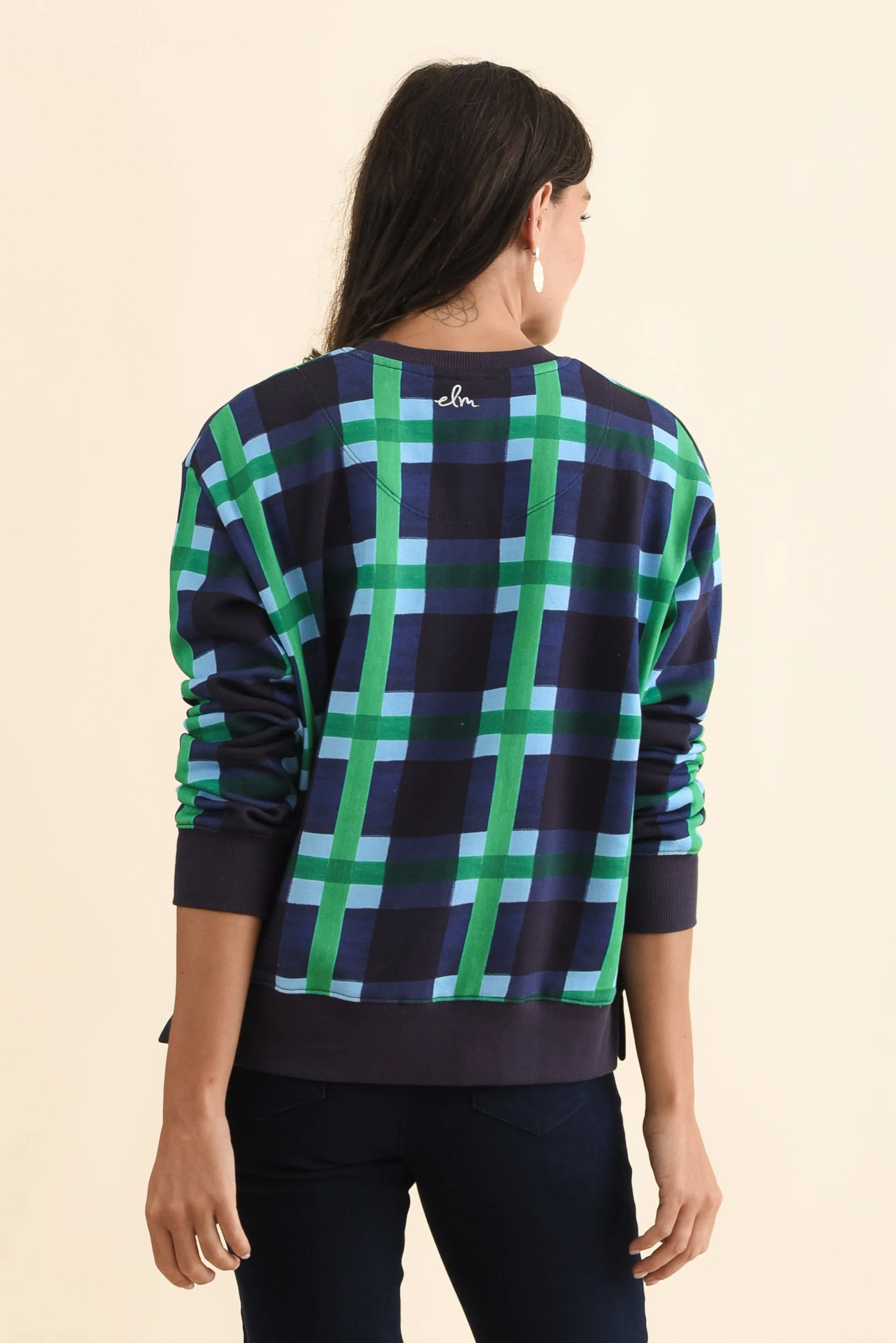 Bari Navy Check Cotton Crewneck Sweatshirt sold by Blue Bungalow product image thumbnail 4