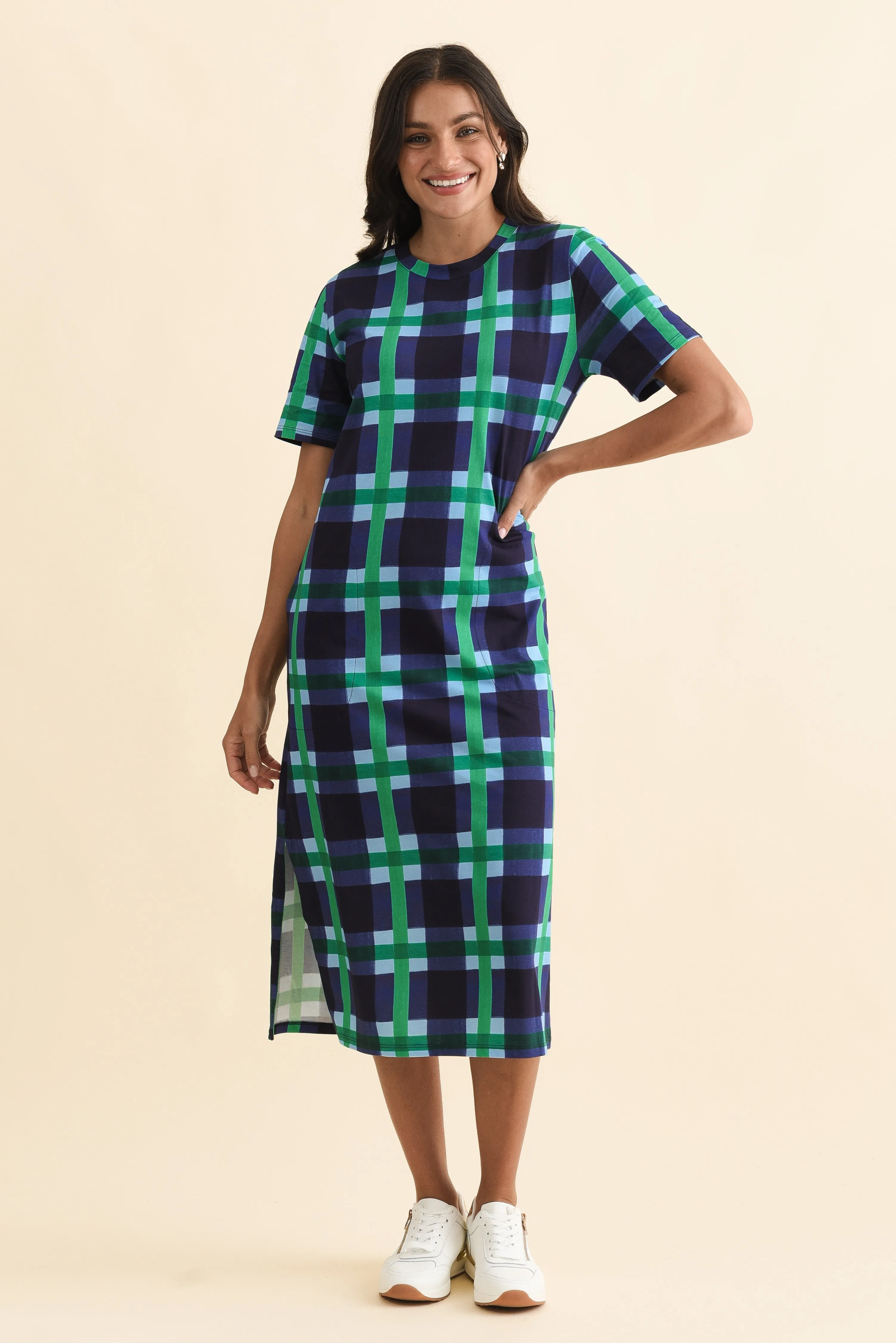 Bari Navy Check Cotton Tee Dress sold by Blue Bungalow product image thumbnail 2