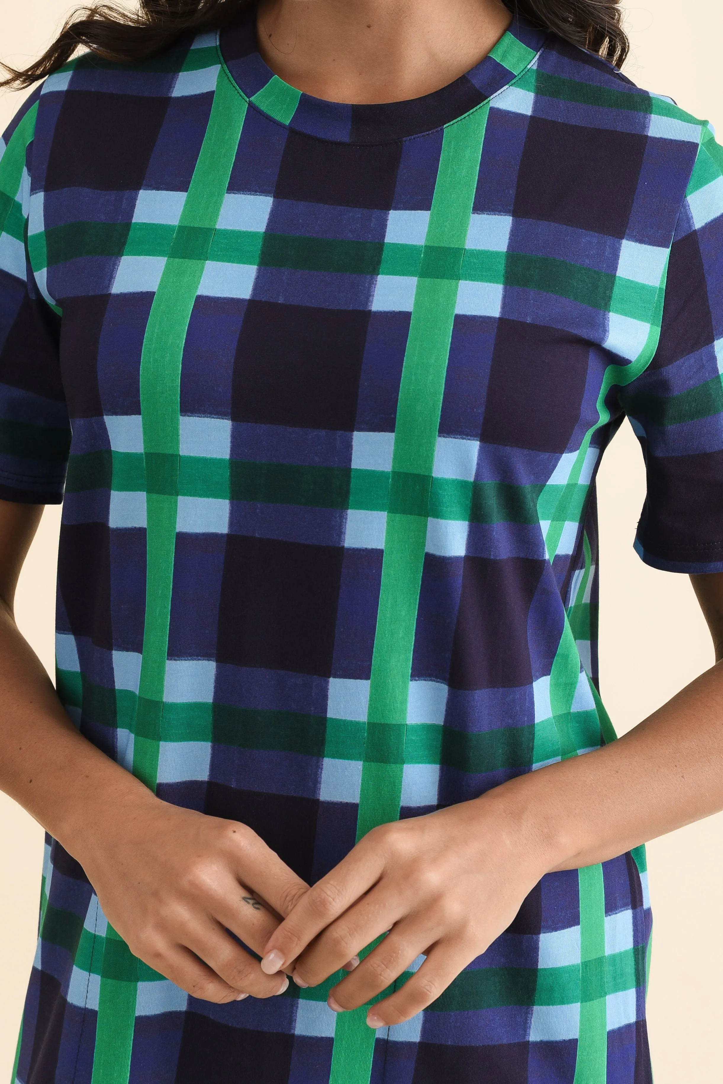 Bari Navy Check Cotton Tee Dress sold by Blue Bungalow product image thumbnail 5