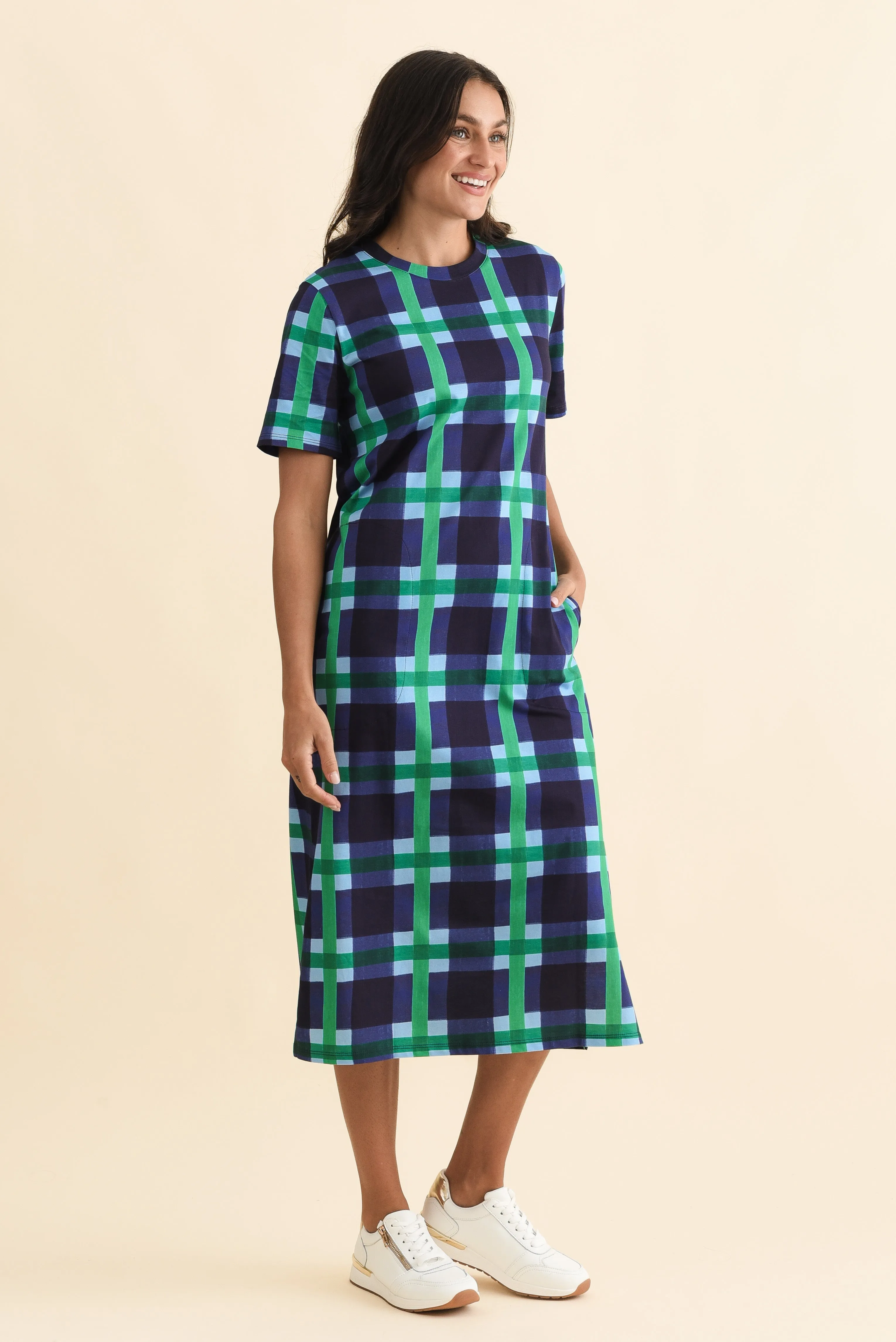 Bari Navy Check Cotton Tee Dress sold by Blue Bungalow product image thumbnail 3