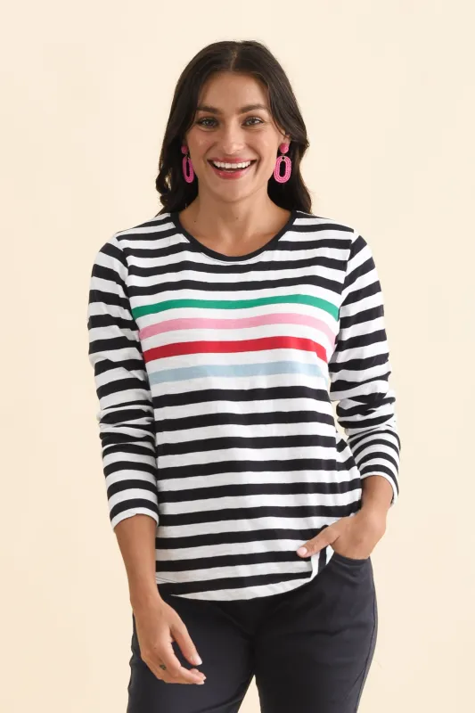 Harmony Navy Stripe Cotton Long Sleeve Tee made by Elm Lifestyle