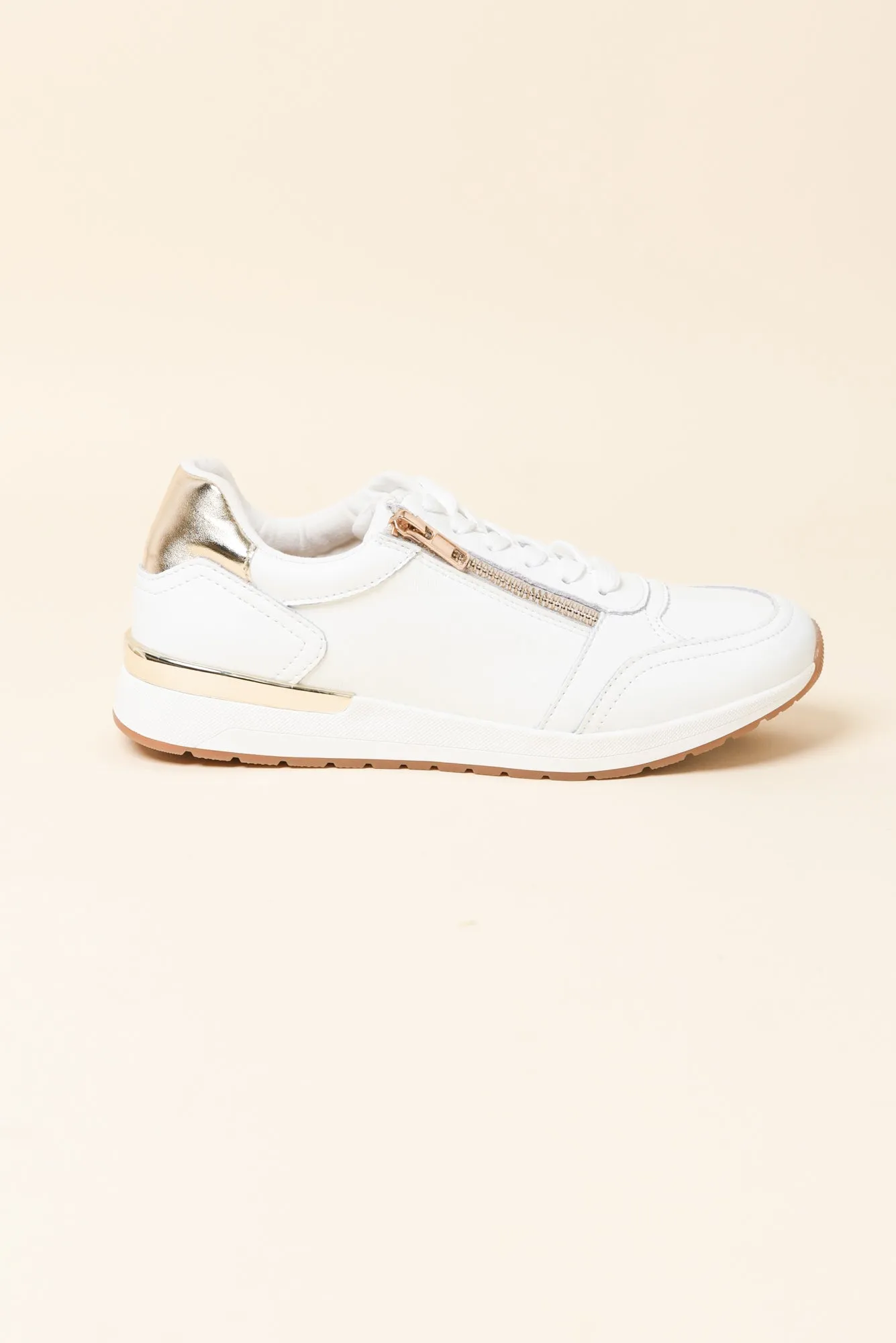 Glebe White Contrast Leather Zip Sneaker sold by Blue Bungalow