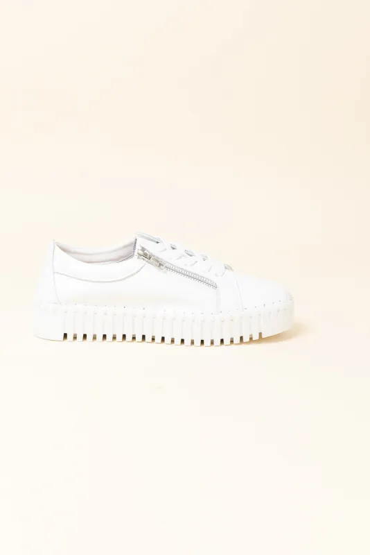 Merusa White Leather Platform Sneaker made by Blue Bungalow