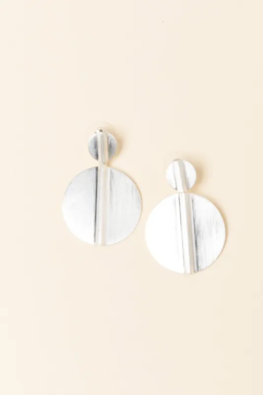 Tito Silver Circle Drop Earrings made by Blue Bungalow