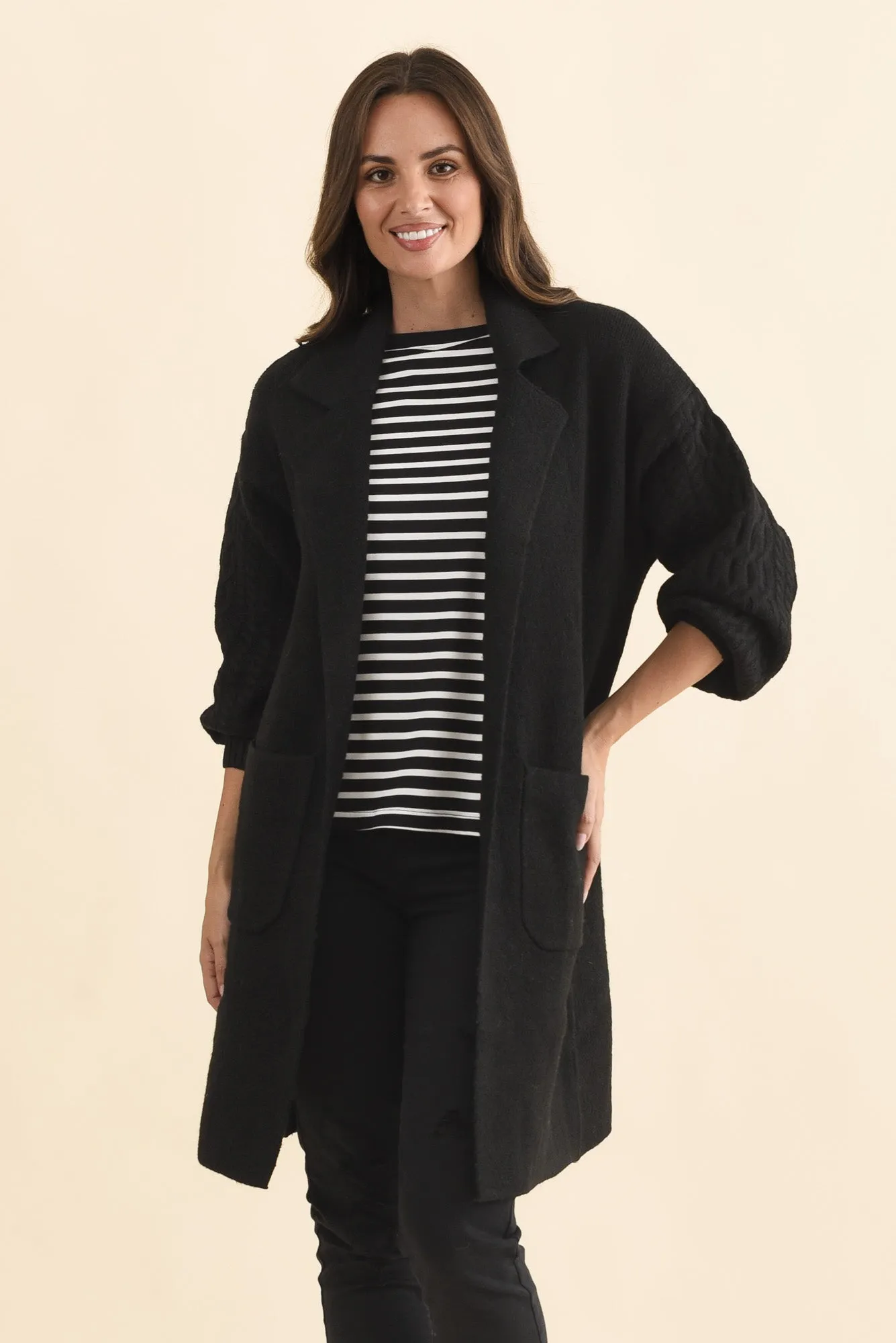 Kayleigh Black Knit Coatigan sold by Blue Bungalow